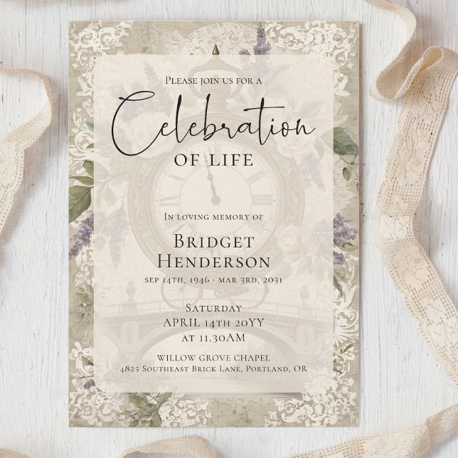 Convites Celebration of Life Purple Butterfly Peony Funeral (Criador carregado)