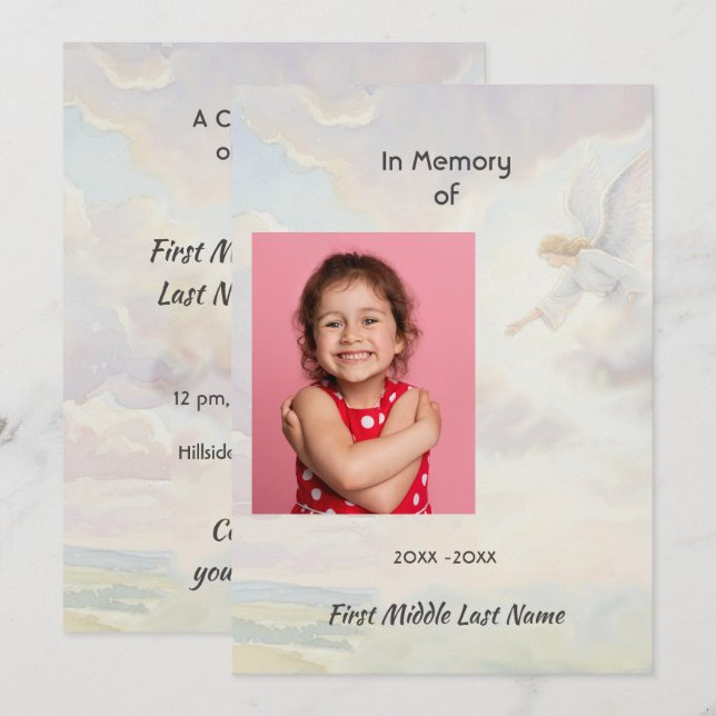 Convites Celebration of Life Service Angel Reaching  (Frente/Verso)