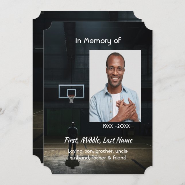 Convites Celebration of Life Service Basketball Player (Frente/Verso)
