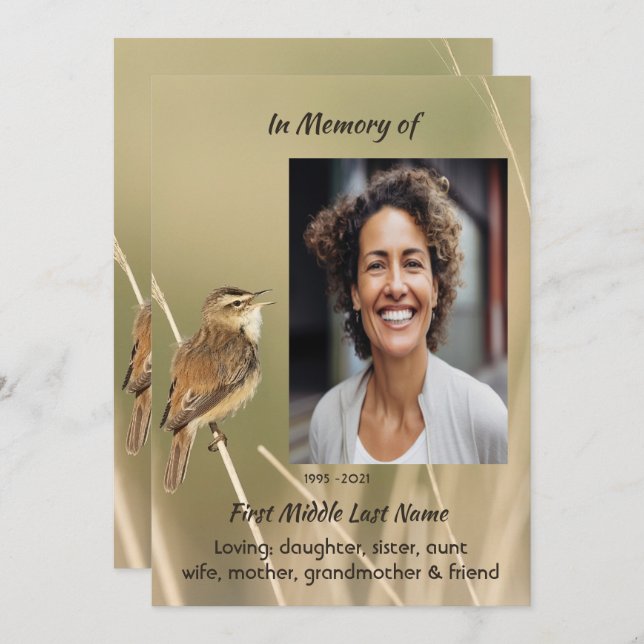 Convites Celebration of Life Service  Bird Garden Nature  (Frente/Verso)