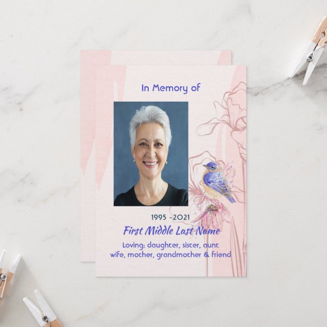 Convites Celebration of Life Service Bluebird Garden (Frente/Verso In Situ)