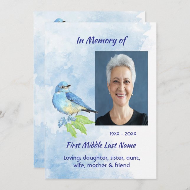 Convites Celebration of Life Service Bluebird Garden Bird  (Frente/Verso)