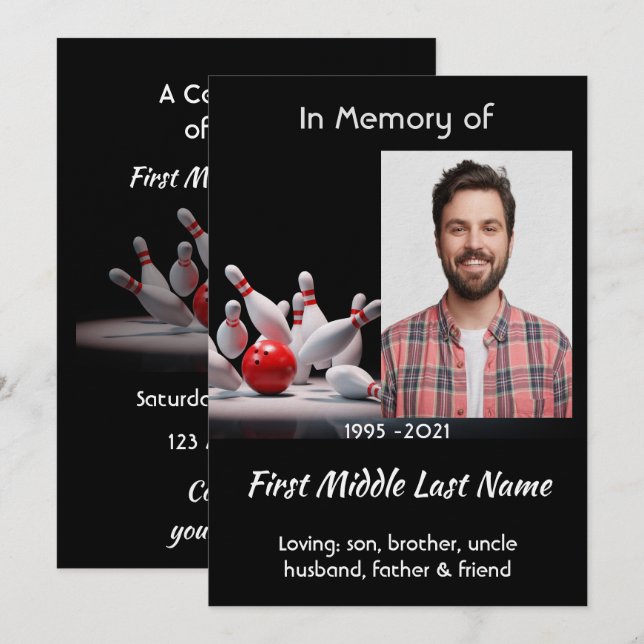 Convites Celebration of Life Service  Bowling Bowler (Frente/Verso)