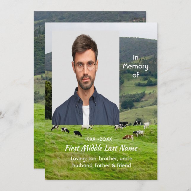 Convites Celebration of Life Service Cattle Farm Landscape (Frente/Verso)