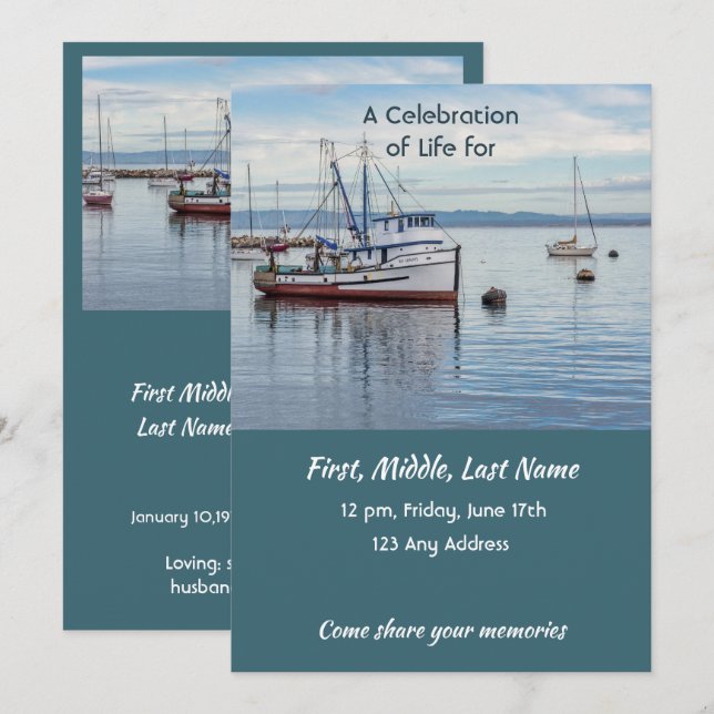 Convites Celebration of Life Service  Commercial Fisherman (Frente/Verso)
