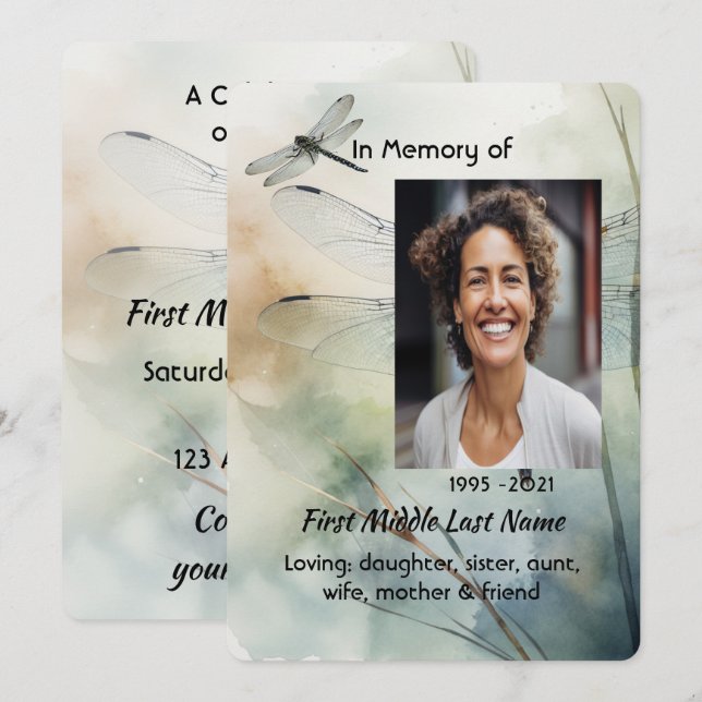 Convites Celebration of Life Service Custom Dragonfly (Frente/Verso)