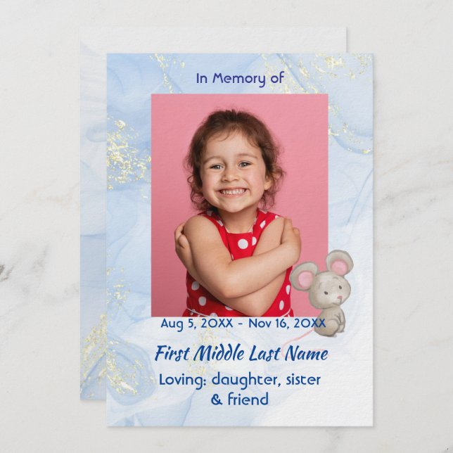 Convites Celebration of Life Service Cute Mouse Children   (Frente/Verso)