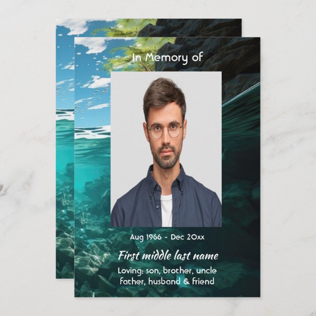 Convites Celebration of Life Service Deep Sea Diving Diver (Frente/Verso)