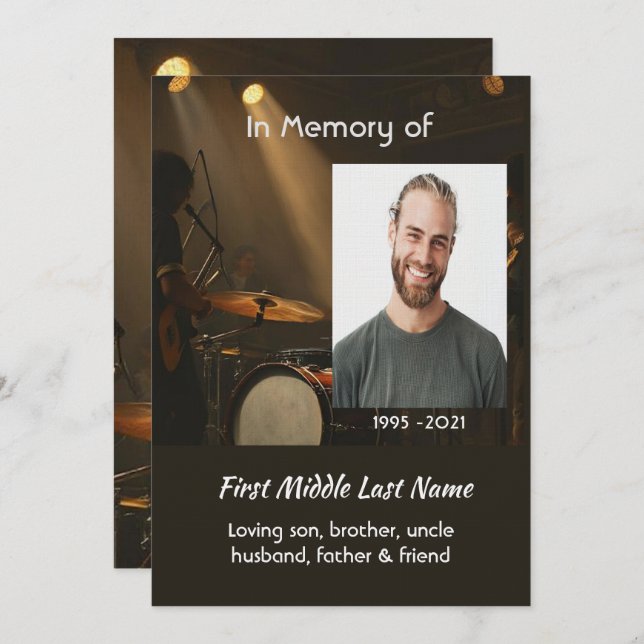 Convites Celebration of Life Service  Drummer Drums Band  (Frente/Verso)