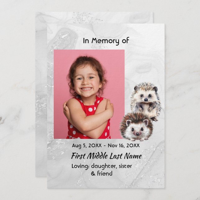 Convites Celebration of Life Service Hedgehog Children (Frente/Verso)