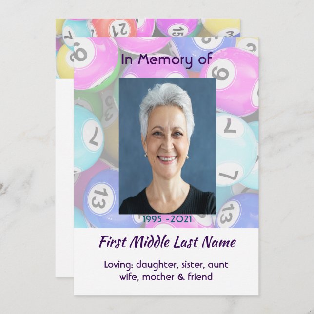 Convites Celebration of Life Service invite Bingo Game  (Frente/Verso)