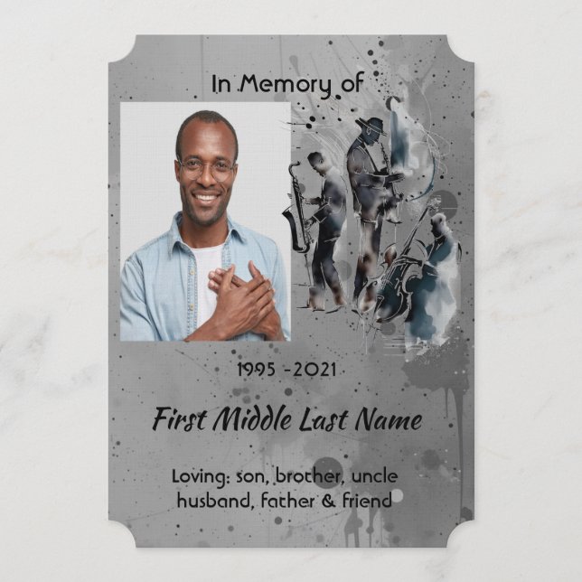 Convites Celebration of Life Service Jazz Band Music (Frente)