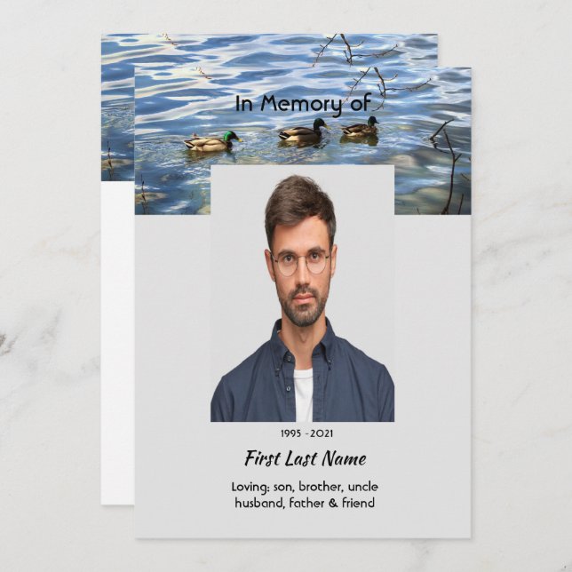 Convites Celebration of Life Service, Lake Ducks Birds (Frente/Verso)