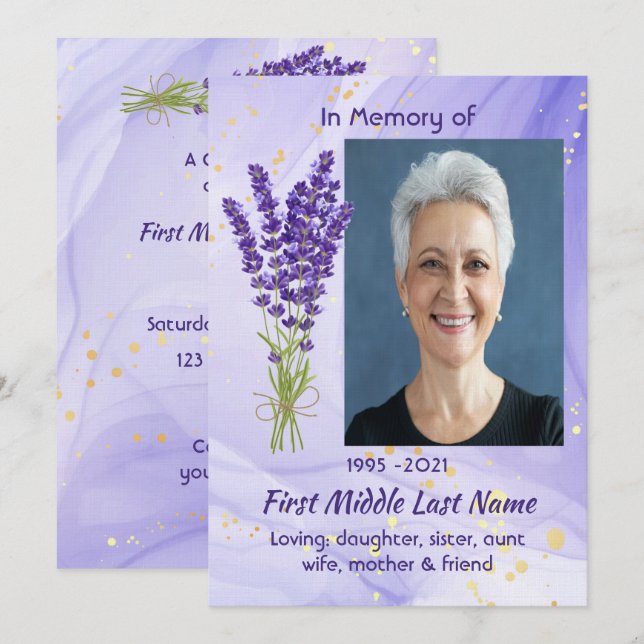 Convites Celebration of Life Service Lavender Garden Flower (Frente/Verso)