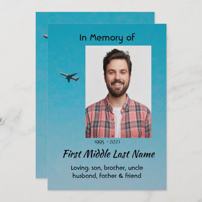 Convites Celebration of Life Service Pilot Airplane Flying (Frente/Verso)