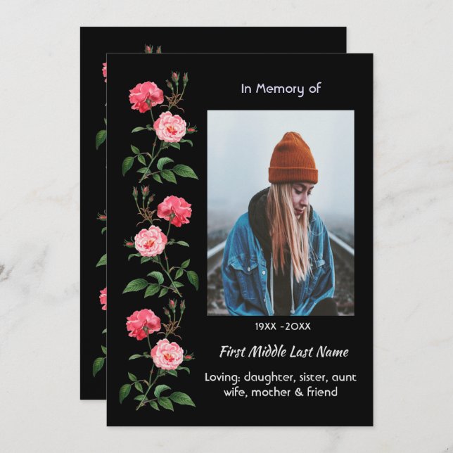 Convites Celebration of Life Service  Roses Garden Flowers (Frente/Verso)