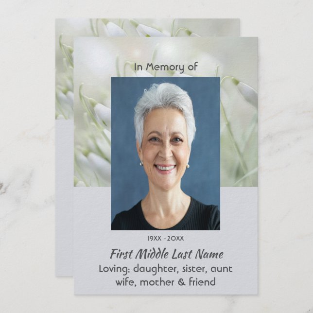 Convites Celebration of Life Service Snowdrop Flowers (Frente/Verso)