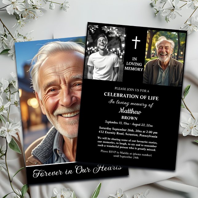 Convites Celebration Of Life Then And Now 3 Photos Funeral (Criador carregado)