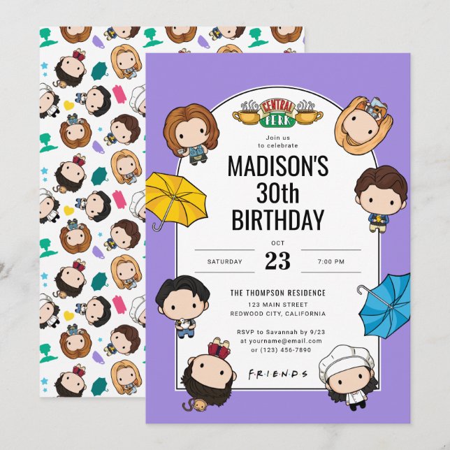 Convites Celebre com AMIGOS! Arte Chibi Personalizada de An (Frente/Verso)