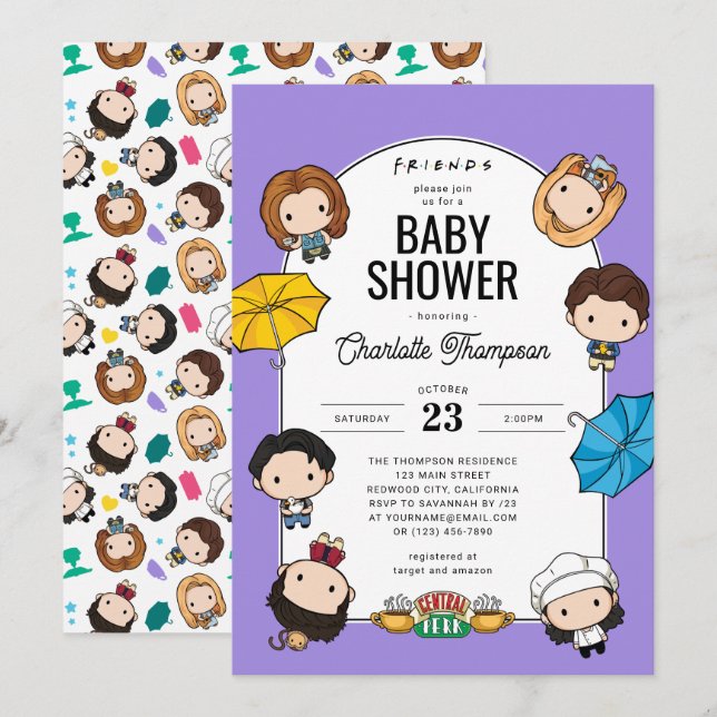 Convites Celebre com AMIGOS! Chibi Art Baby Shower (Frente/Verso)