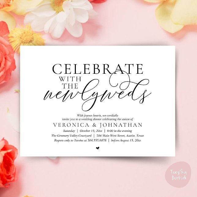Convites Celebre com os noivos, Melhor Jantar de Casamento (Celebrate with the newlyweds, Romantic Classy Wedding Dinner Invitation Card in Black White)