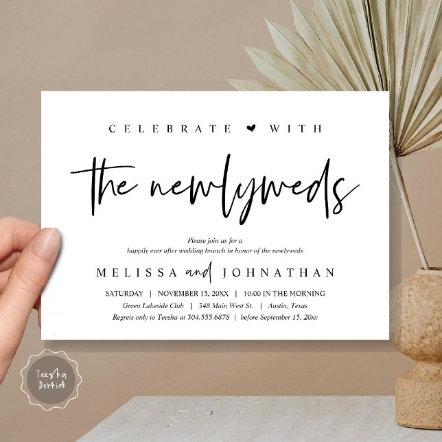 Convites Celebre com os recém-casados, Brunch de Casamento (Celebrate with the Newlyweds, Wedding Brunch Invitation Card, PDF, in modern black and White)