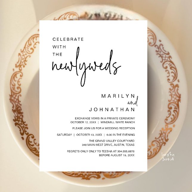Convites Celebre Com os Recém-Casados, Recepção de Casament (Celebrate With The Newlyweds, Wedding Reception Dinner Invitation Card in Black and White)