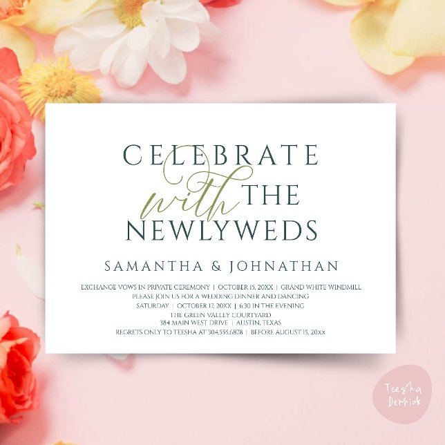 Convites Celebre com os Recém-Casados Recepção Elegante (Celebrate with the Newlyweds Elegant Reception Dinner Dancing Invitation Card in Navy Blue Silver)