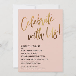 Convites Celebre Conosco! Blush com Letra à Mão em Dourado 
