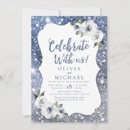 Convites Celebre Conosco! Brilho azul glitter e floral