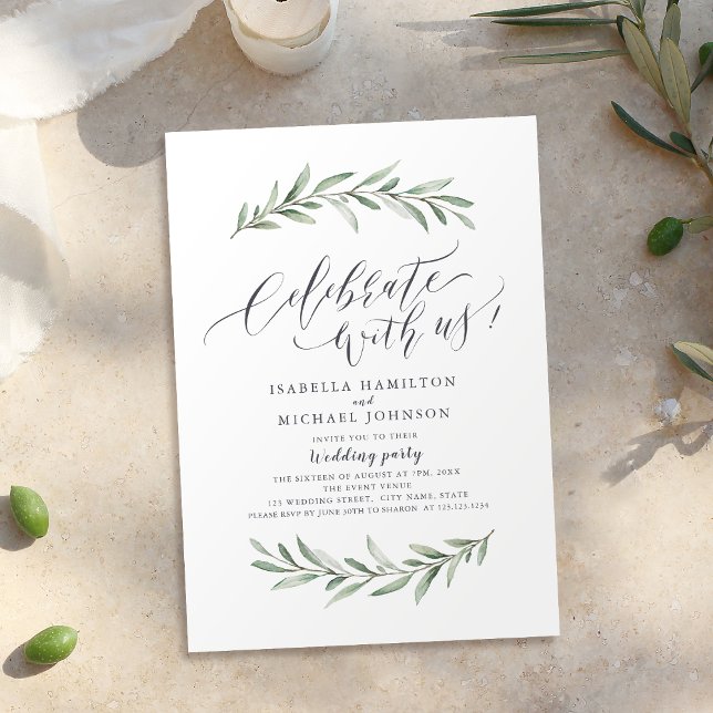 Convites Celebre Conosco! Casamento simples russo-verde (Celebrate With Us! Simple Rustic Greenery Wedding Invitation)