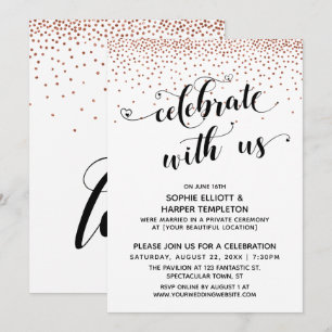 Convites Celebre Conosco Corações Script Confetes de Cobre