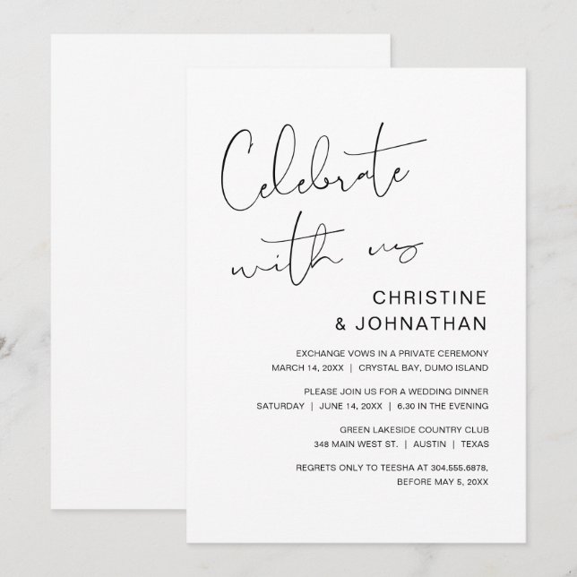 Convites Celebre conosco, Elopamento de Casamento moderno (Frente/Verso)