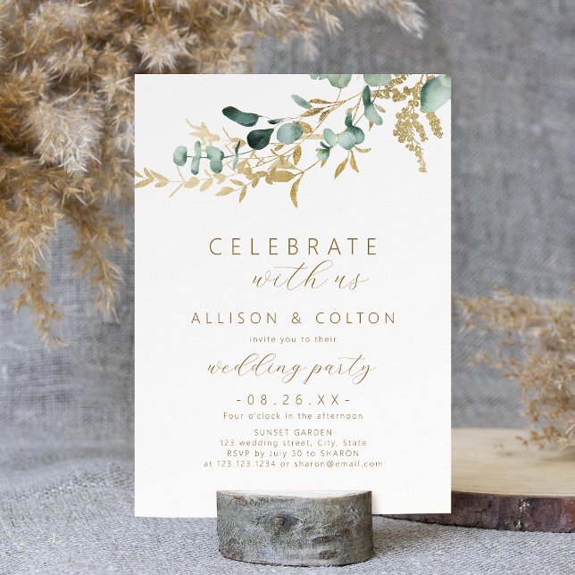 Convites Celebre conosco! Eucalyptus greenery Boho (Celebrate With Us! rustic eucalyptus greenery boho Invitation)