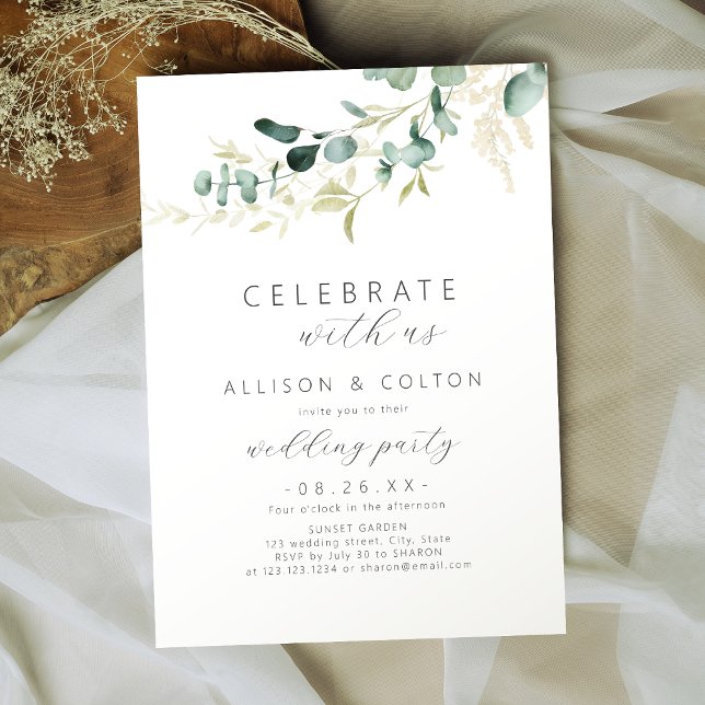 Convites Celebre conosco! Eucalyptus greenery Boho (Criador carregado)