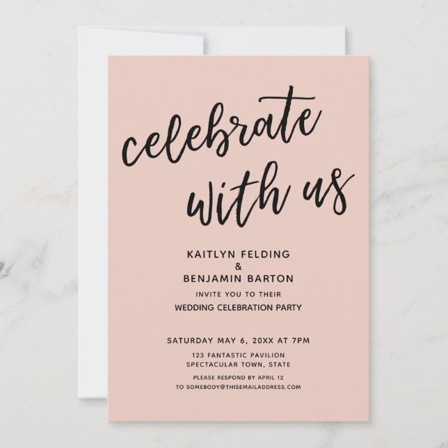 Convites Celebre Conosco Festa de Casamento Rosa Bege Casua (Frente)