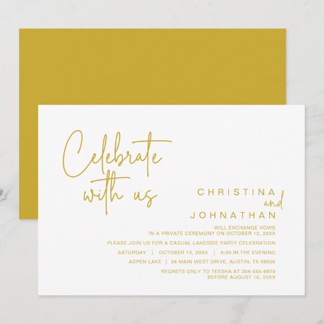 Convites Celebre conosco, Festa de Elopement Pós-Casamento  (Frente/Verso)