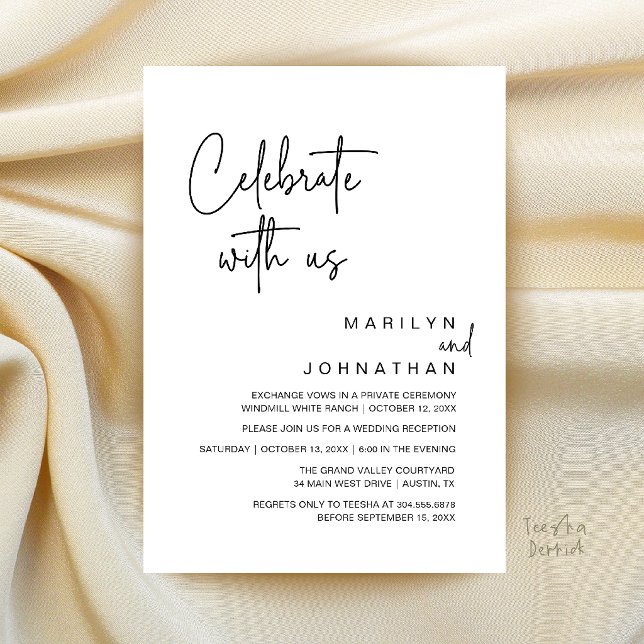 Convites Celebre conosco, Festa de Recepção de Casamento Mo (Celebrate with us, Modern Wedding Reception Dinner Party Invitation Card in Black and White)