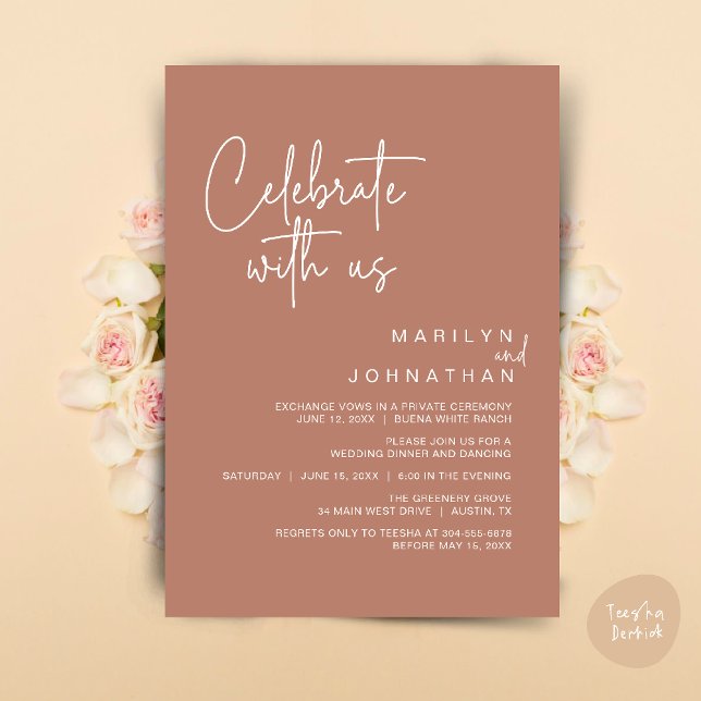 Convites Celebre conosco, Jantar de Festa de Casamento Inti (Celebrate with us, Modern Wedding Elopement Dinner Lunch Brunch Party Invites Card PDF Earthy Brown)