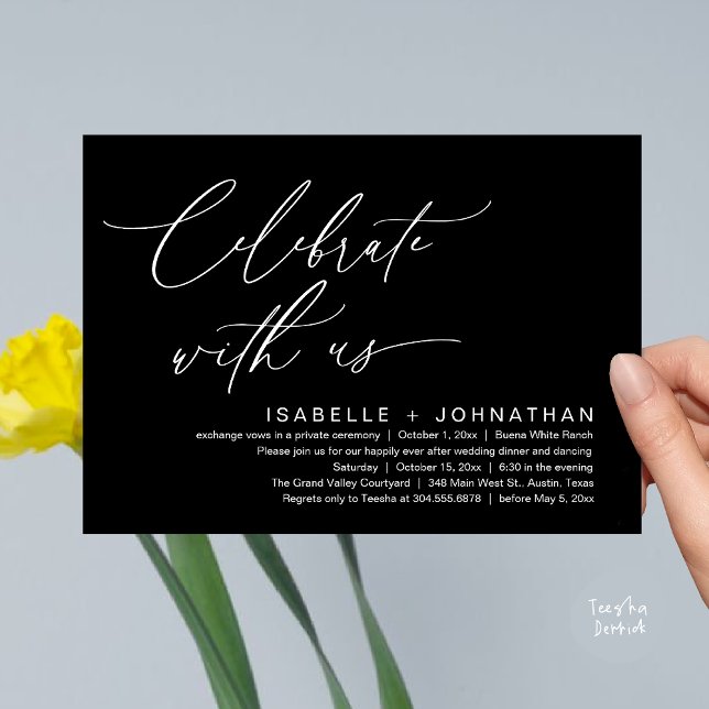 Convites Celebre conosco, Jantar de Noite de Casamento Româ (Celebrate with us, Romantic Wedding Dinner Brunch Party Invites Card PDF Modern Classy Black White)