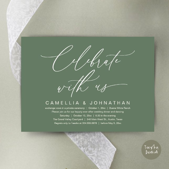 Convites Celebre conosco, Jantar de Noite de Casamento Româ (Romantic Wedding Dinner Party, Celebrate with us Lunch Brunch Modern Invites Card  PDF Sage Green)