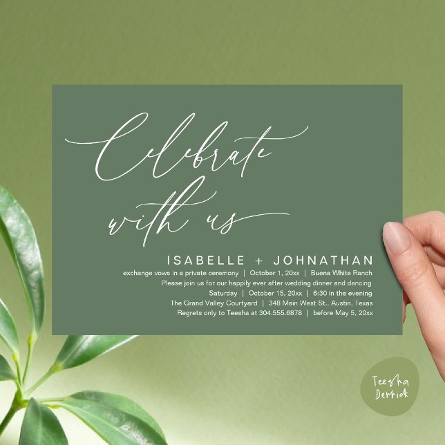 Convites Celebre conosco, Jantar de Noivado Romântico (Celebrate with us, Romantic Wedding Dinner Brunch Party Invites Card PDF Modern Classy Sage Green)