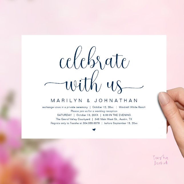 Convites Celebre Conosco Jantar de Recepção de Casamento El (Celebrate With Us Elegant Modern Wedding Reception Dinner Invitation Card in Navy Blue)