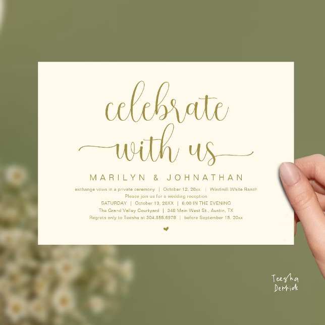 Convites Celebre Conosco Jantar de Recepção de Casamento El (Celebrate With Us Elegant Modern Wedding Reception Dinner Invitation Card in Gold Yellow Cream)