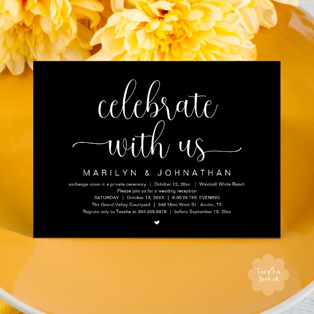 Convites Celebre Conosco Jantar de Recepção de Casamento El (Celebrate With Us Elegant Modern Wedding Reception Dinner Invitation Card in Black and White)