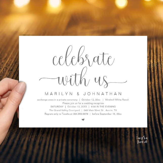Convites Celebre Conosco Jantar de Recepção de Casamento El (Celebrate With Us Elegant Modern Wedding Reception Dinner Invitation Card in Dark Grey)