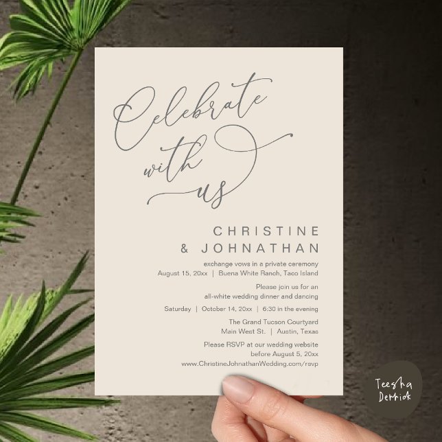 Convites Celebre conosco, Janto Romântico de Casamento Danç (Celebrate With Us, Romantic Wedding Dinner Party Lunch Brunch Invitation Card PDF Cream Grey)