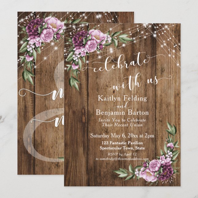 Convites Celebre Conosco Recepção de Luzes Florais Rústicas (Frente/Verso)