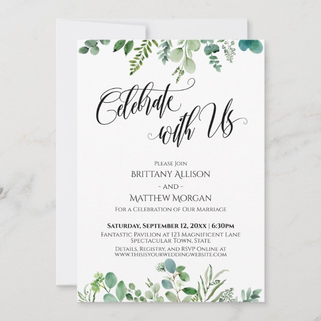 Convites Celebre Conosco Recepção de Verde Eucalipto (Frente)