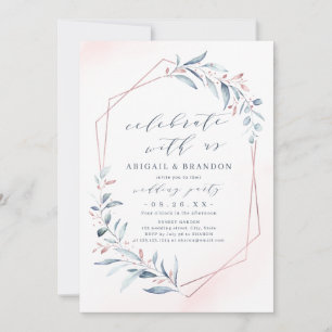 Convites Celebre Conosco! Rosa Dourado Dusty Blue Greenery